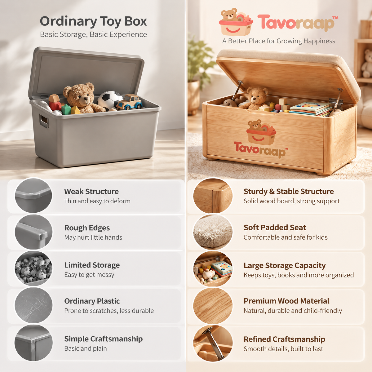 Tavoraap™ Kids Toy Box Bench with Storage image 7