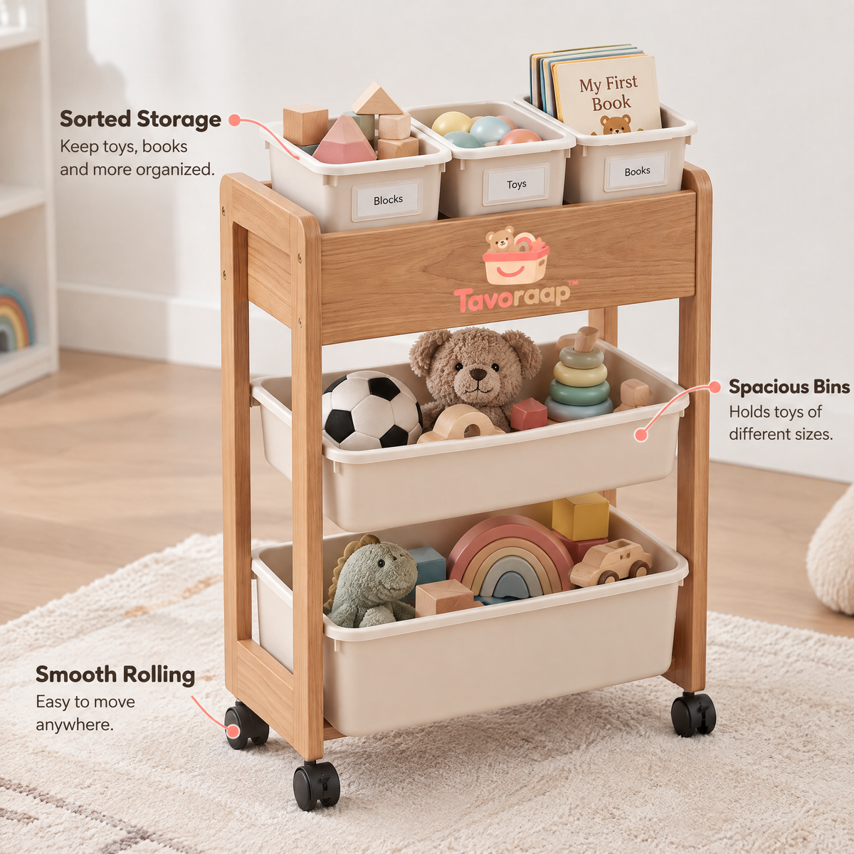 Tavoraap™ Kids Rolling Toy Storage Cart image 8