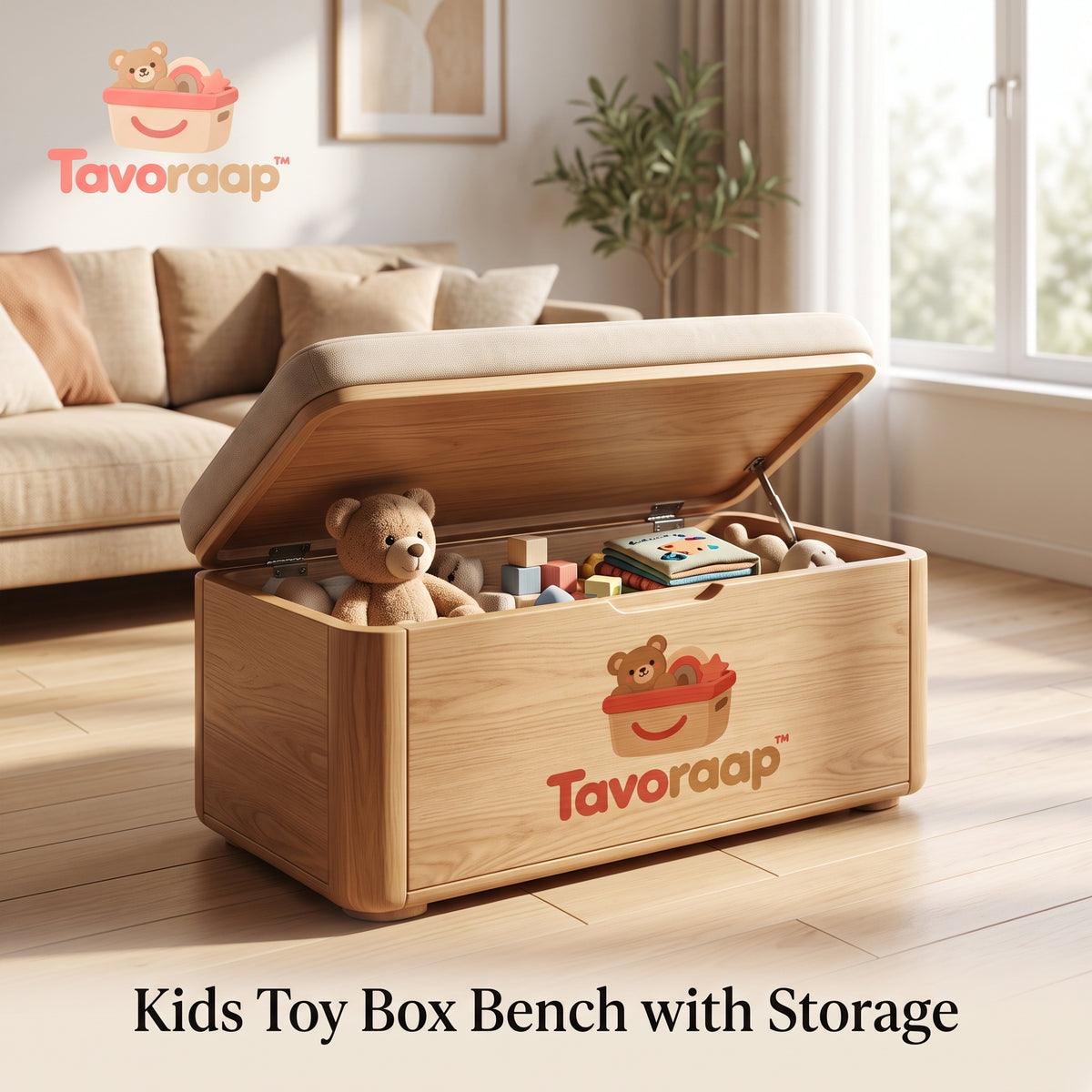 Tavoraap™ Kids Toy Box Bench with Storage image 2