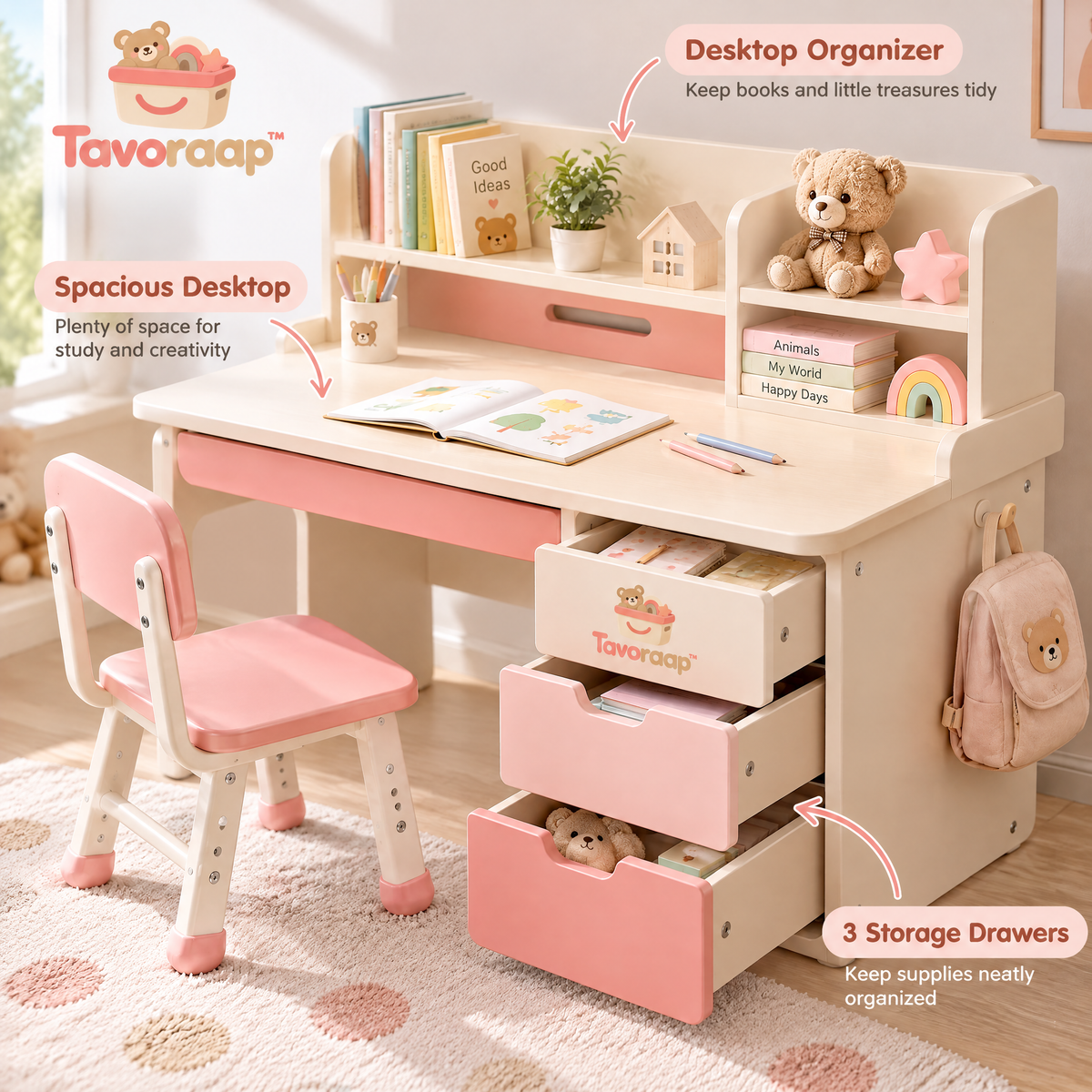 Tavoraap™ Kids Study Desk with Storage Drawers image 1