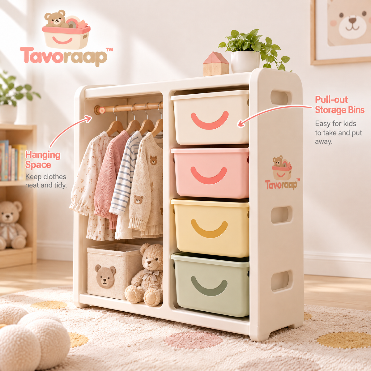 Tavoraap™ Kids Closet Organizer with Drawers image 1