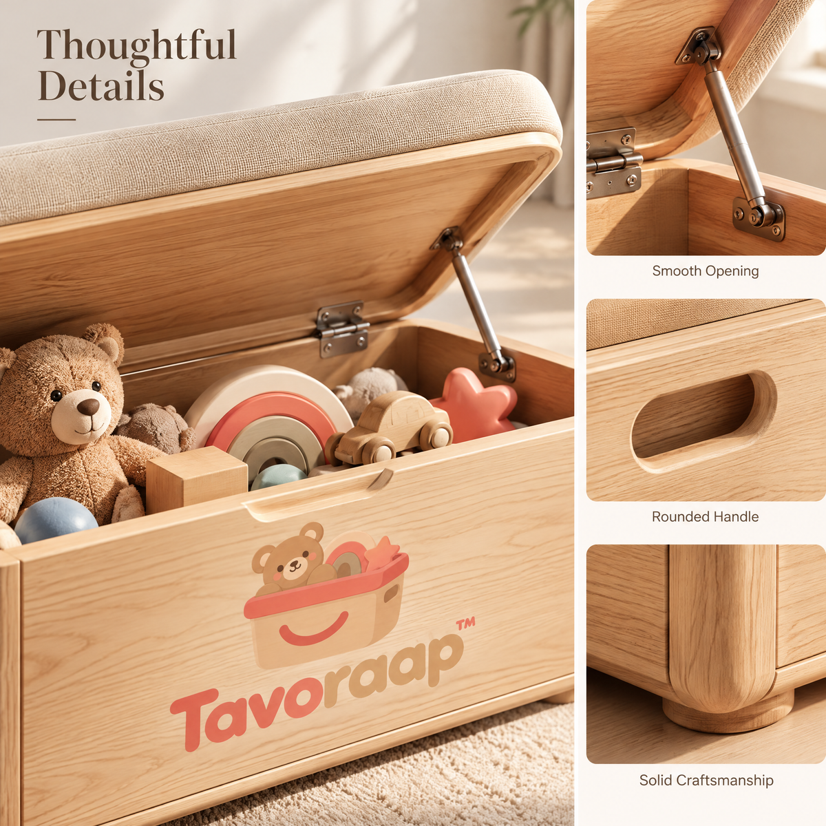 Tavoraap™ Kids Toy Box Bench with Storage image 3