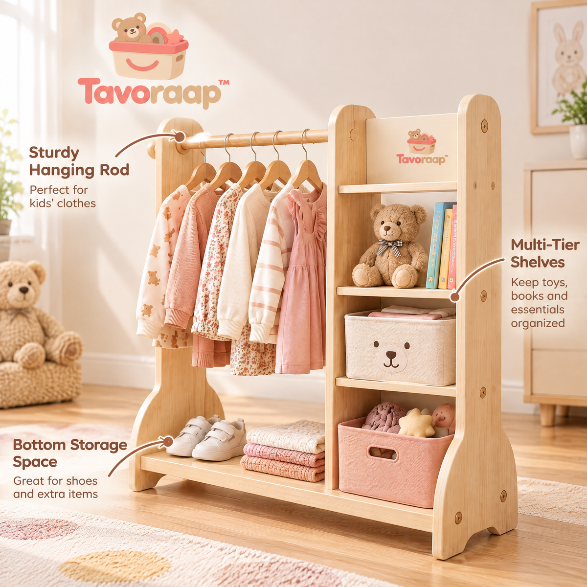 Tavoraap™ Kids Clothing Rack with Shelves image 5