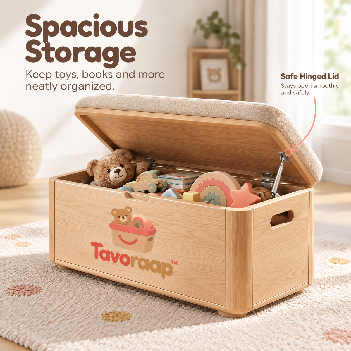 Tavoraap™ Kids Toy Box Bench with Storage image 8